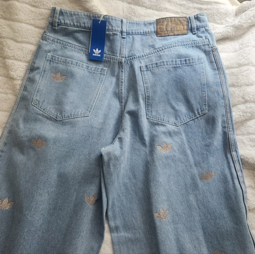 Adidas Rhinestone denim pants Glittery Logo Rhinestones Clear Blue. PANTS ONLY!! - Picture 16 of 16